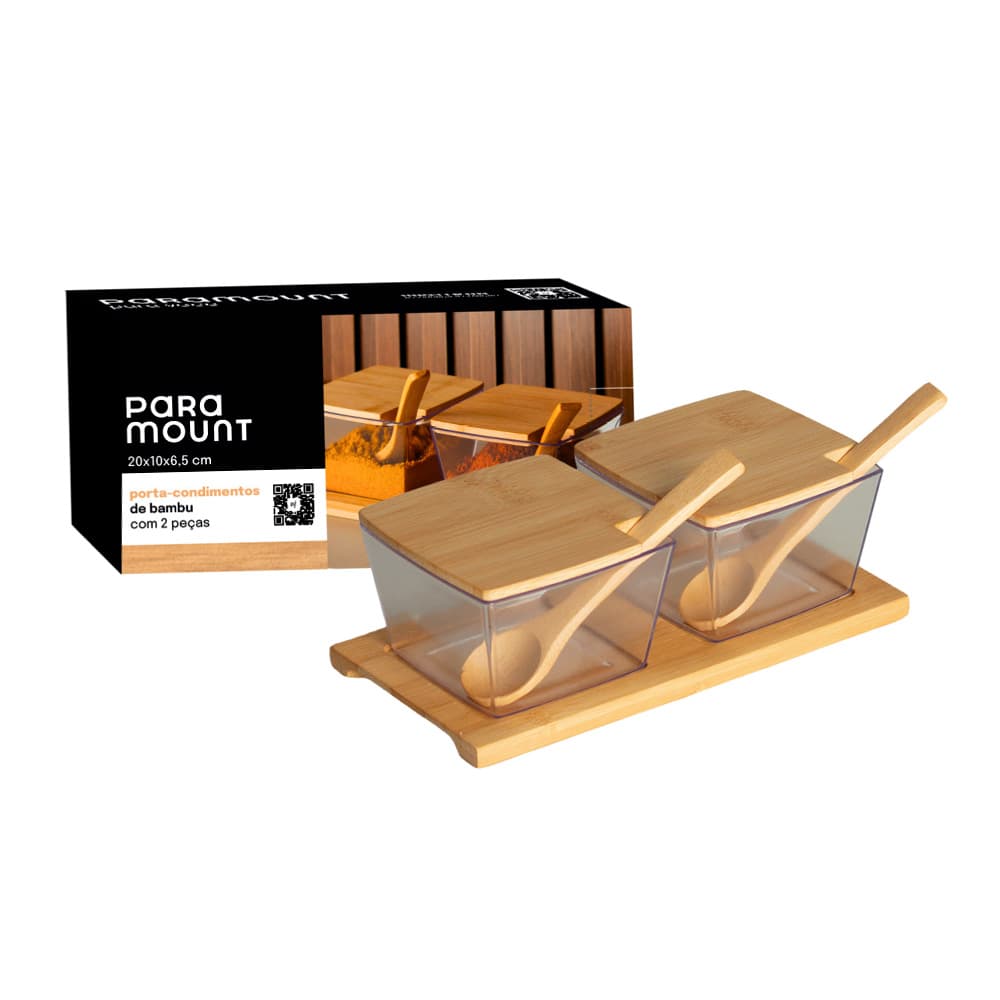 Kit Porta Condimentos de Bambu Quadrado com 2 peças